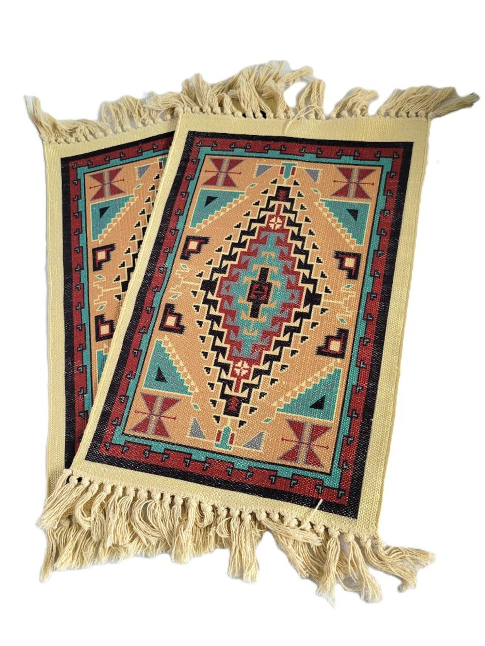 Vtg El Paso Saddleblanket Co Southwest Placemats Set of 2 Aztec Fringe 13"x24"